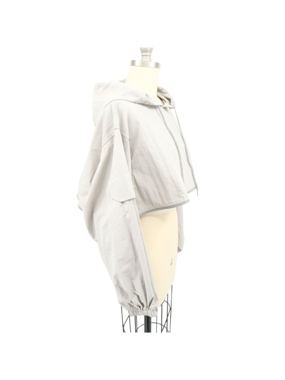 Kate Hewko Silver Zip Detail Cropped Hooded Gray Pullover Crop Hoodie One Size - Picture 6 of 8